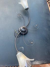 Lampadario color bronzo e mini plafoniere in vetro