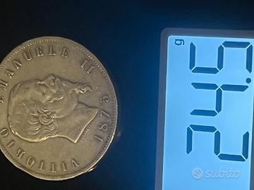 5 lire argento anno 1874/75/76