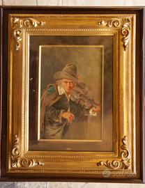 Dipinto antico olio su tela – Ritratto violinista