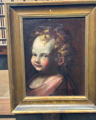 Antico dipinto olio su tela volto  Angelo -  Putto