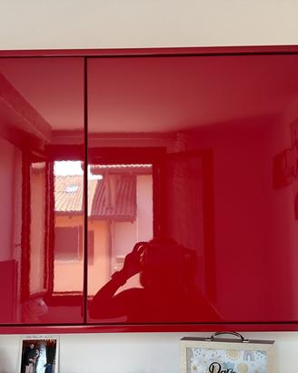 Pensile libreria, laccato lucido rosso a due ante
