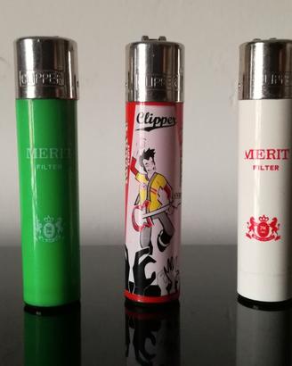 Accendini Clipper 3 pezzi (Rizla, Merit) 