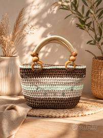 borsa fettuccia uncinetto marrone