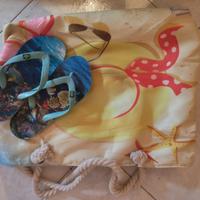 Stock spiaggia:borsa mare molto capiente,infradito