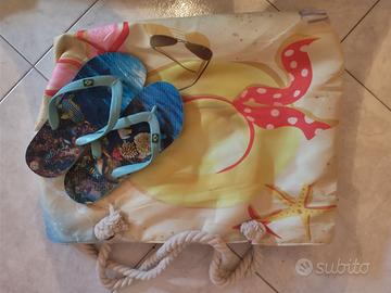 Stock spiaggia:borsa mare molto capiente,infradito