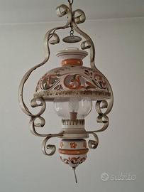 Lampadario Ceramica dipinta mano struttura ferro