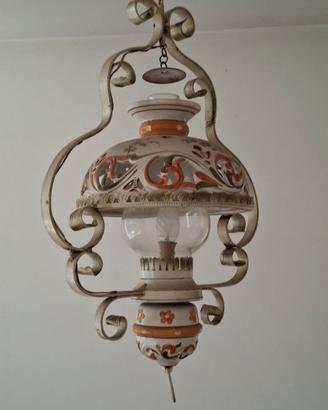 Lampadario Ceramica dipinta mano struttura ferro