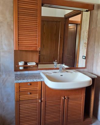 Mobile lavabo bagno in legno con specchio e luci