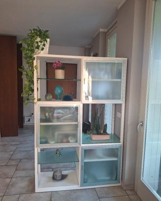 Moderna Credenza/Libreria Divisoria Laccata Bianca