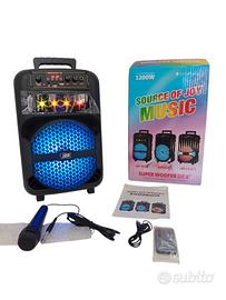 Cassa bluetooth portatile karaoke 1200 watt pmpo 