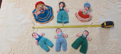 Set di 6 bamboline decorative realizzate a mano, p