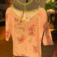 Maglia rosa bon ton con perline maglificio italy