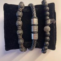 Set 3 bracciali in pelle - pietra - acciaio