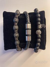 Set 3 bracciali in pelle - pietra - acciaio