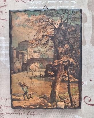 Stampa su legno "Sponda del Tevere alla Regola"