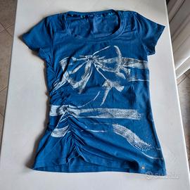 Maglietta maniche corte donna blu arricciata Phard