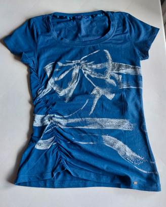 Maglietta maniche corte donna blu arricciata Phard