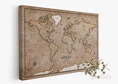 TELA MAPPA DEL MONDO CON PUNTINE ORO