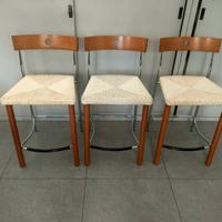 Set di 3 sgabelli alti in legno, metallo e seduta