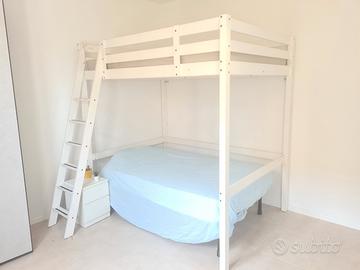 Letto castello - soppalco legno massello  bianco