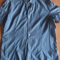 Camicia uomo celeste con pois maniche corte 
