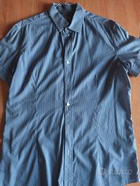 Camicia uomo celeste con pois maniche corte 