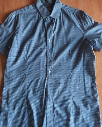 Camicia uomo celeste con pois maniche corte 