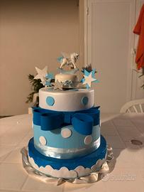 Torta scenografica battesimo azzurra con carillon
