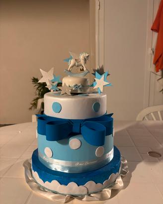 Torta scenografica battesimo azzurra con carillon