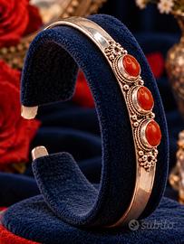 Bracciale vintage argento 925 cuff  navajo corallo