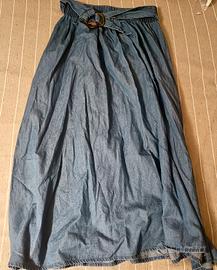 Gonna lunga jeans vita alta con cintura nuova XS S