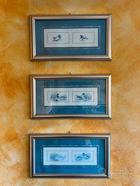 Set 3 Quadri Vintage - Illustrazioni Anatre