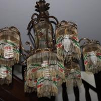 Lampadario Vintage a 6 Luci con Perline Lavorate