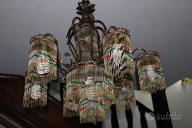 Lampadario Vintage a 6 Luci con Perline Lavorate