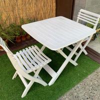 Tavolo da giardino pieghevole con 2 sedie – Bianco