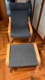 Poltrona e poggiapiedi, impiallacciato rovere