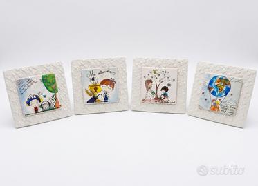 Set di 4 Quadretti in ceramica cornice a cuoricini
