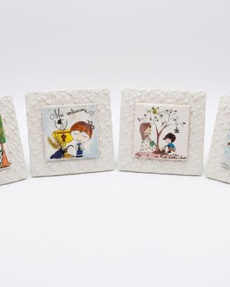 Set di 4 Quadretti in ceramica cornice a cuoricini