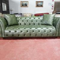 Divano capitonne' in pelle vintage verde cactus
