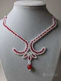 Collana Elegante Retrò Corniola Rossa Art Nouveau