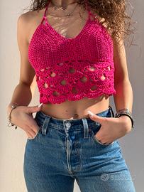 Top donna fucsia a uncinetto