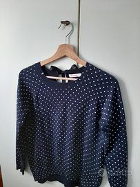 Pullover leggero da donna blu a pois bianchi 