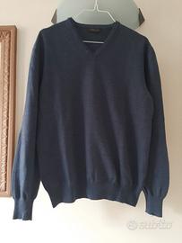 maglione da uomo blu con collo a V 