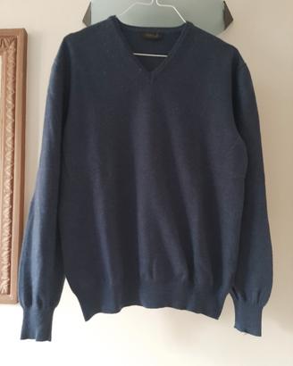 maglione da uomo blu con collo a V 