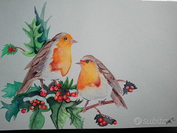 acquerello pettirossi