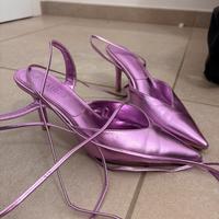 Tacco basso rosa metallizzato