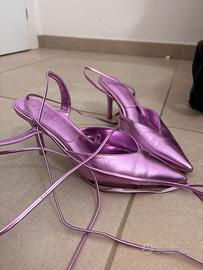 Tacco basso rosa metallizzato