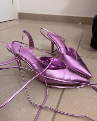 Tacco basso rosa metallizzato