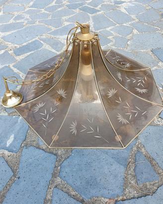Lampadario in vetro fumé decorato