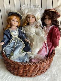Set 3 Bambole Ceramica Vintage